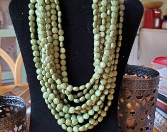 10 strand, olive green,  fall, autumn,  necklace, ladies, gift