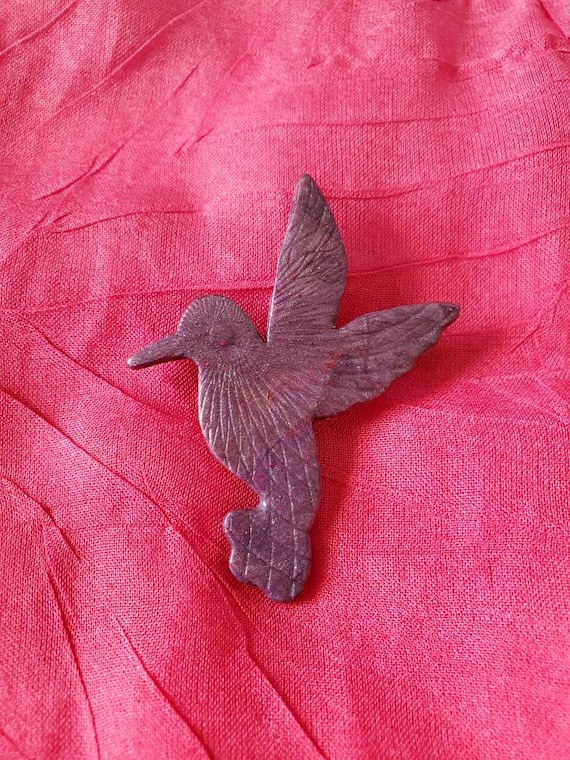 Polymer, clay, hummingbird, pin, brooch, purple, … - image 1