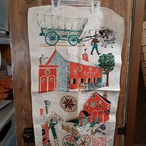 Barn Signs, Rural Pennsylvania, vintage, tea towel, horse and wagon, barn, folk art