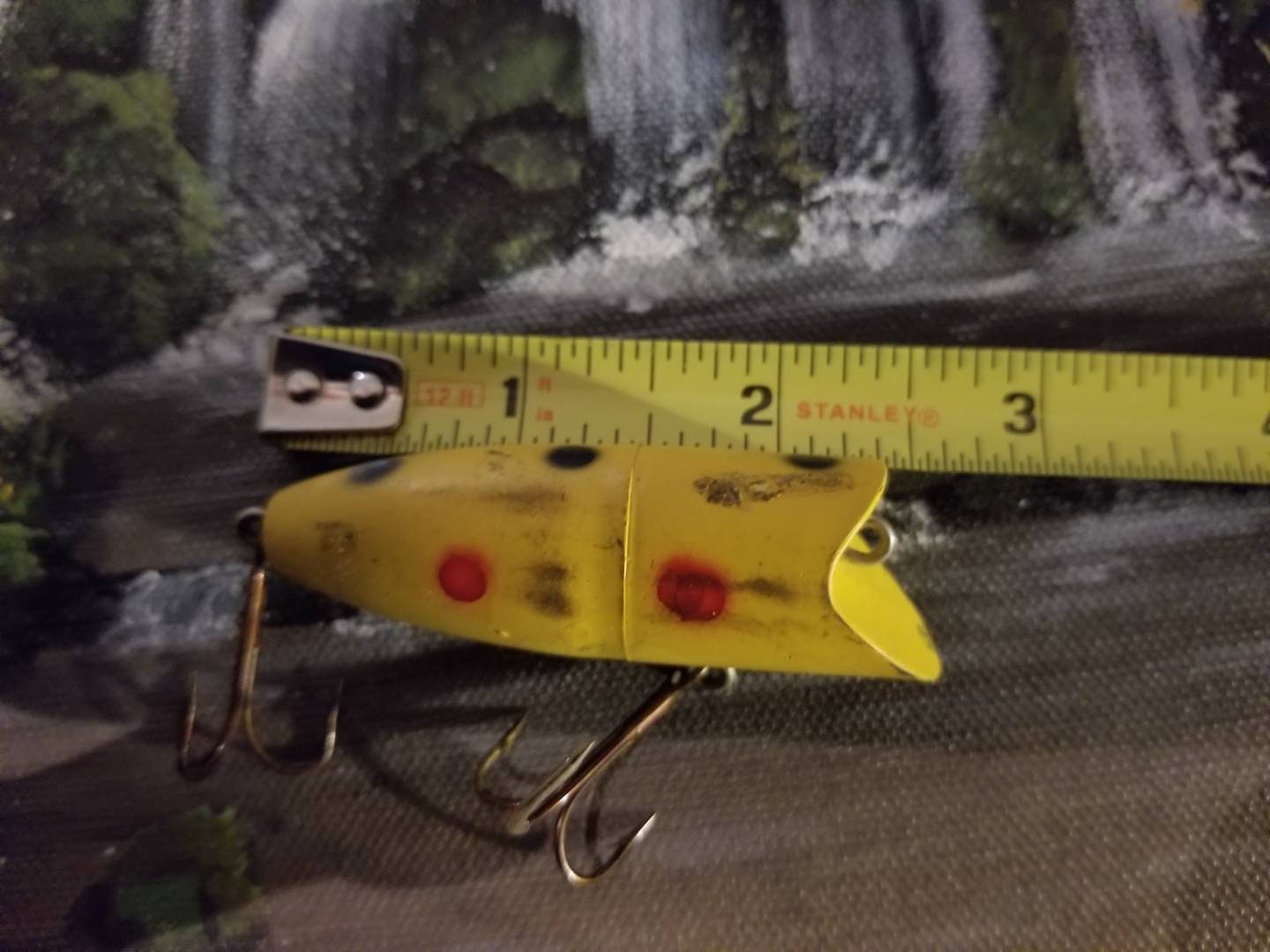 Yellow Darter Fishing Lure With Black and Red Dots 