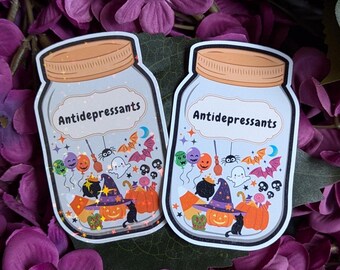 Halloween Antidepressants Sticker | Cute Mental Health Sticker | Halloween Sticker | Vinyl Waterproof Sticker for Water Bottle, Notebook
