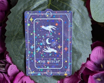 Witch Tarot Sticker | Tarot Card Sticker | Witchy Sticker | Feminist Sticker | Halloween Sticker | Sparkly Sticker | Waterproof Sticker