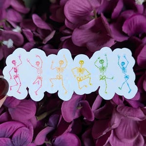 Rainbow Skeleton Sticker | Skeleton Stickers | Cute Halloween | Sparkly Skeleton | Vinyl Waterproof for Laptop, Kindle, Water Bottle