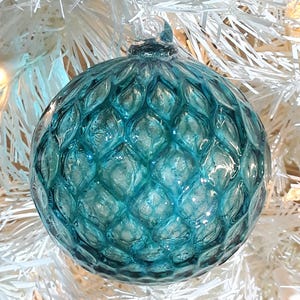 Handblown Glass Ornament  by Tazza Glass TEAL color
