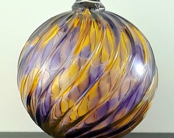 Handblown Glass Ornament,  Purple and Gold by Tazza Glass