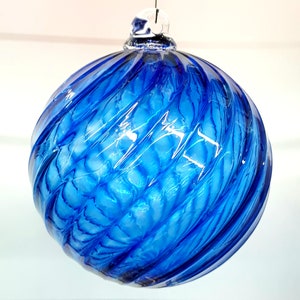 Handblown Glass Ornament, Sapphire Swirl by Tazza Glass