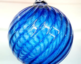 Handblown Glass Ornament, Sapphire Swirl by Tazza Glass