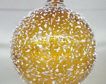 Handblown Glass Ornament, Topaz Snowball by Tazza Glass