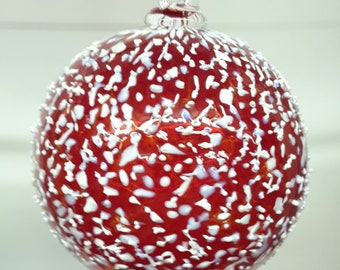 Handblown Glass Ornament, Crimson Snowball  by Tazza Glass