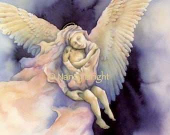 Guardian Angel Watercolor Print, Signed Art (11x14)