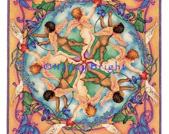 Cupid's Valentine Mandala Note Cards - Dove and Violets (Set of 10)
