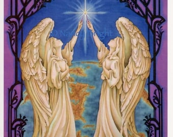 Light Of The World- Two angels light the star of hope for peace in the world.