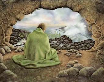 Thank You For Sheltering Me- A man meditates in solitude in the cave dwelling by the sea