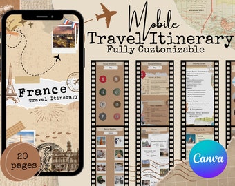 Mobile Travel Itinerary: Customizable Canva Planner (Digital Download)