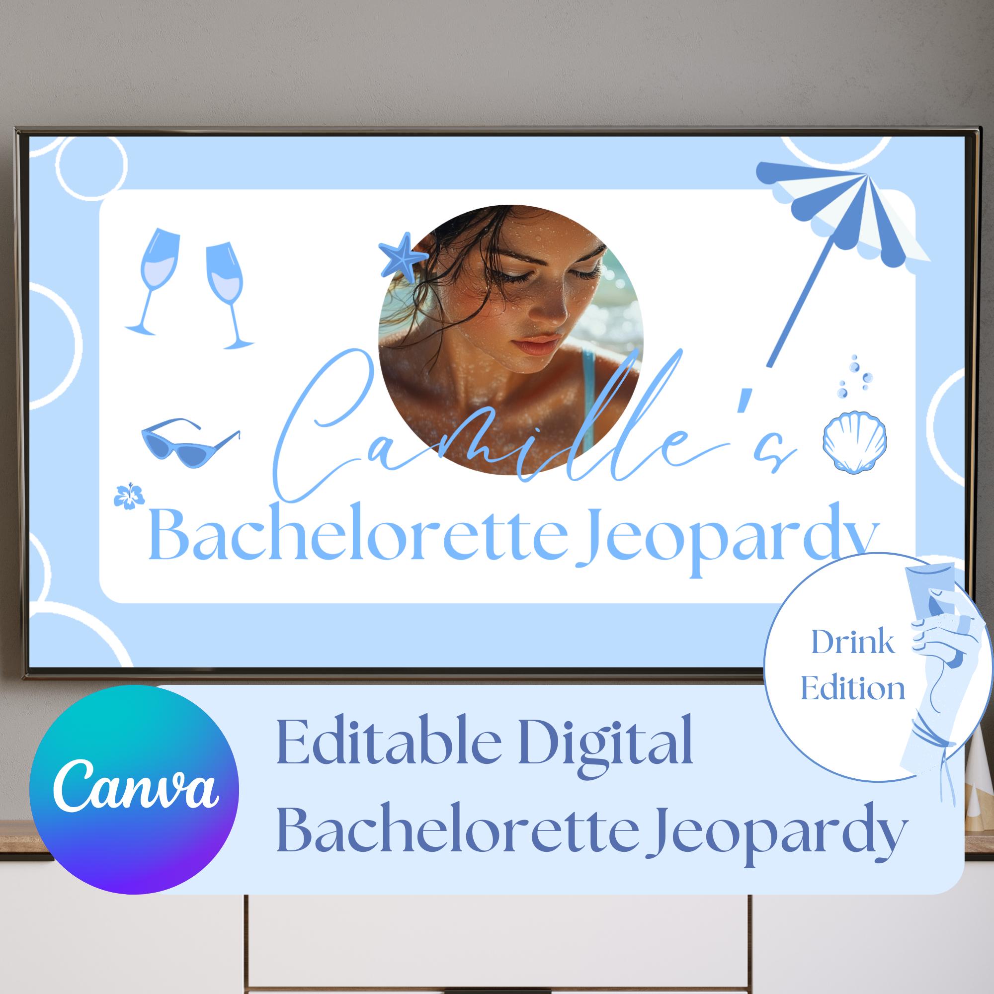 Sjabloon Bachelorette Jeopardy Canva Custom Jeopardy Game Beach Bachelorette Games Vrijgezellenfeest Spel Coastal Jeopardy Bride Jeopardy