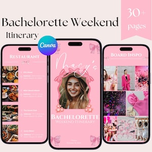 Pink Bachelorette Weekend Itinerary Canva Mobile Travel Itinerary Bachelorette Party Digital Trip Itinerary Bach Itinerary Weekend Canva