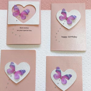4er Set Handgemachte Grußkarten | Schmetterling Design | Perlen Weiß, Rosa, Grün Optionen | "Elegante Karten für Geburtstage, Hochzeiten & mehr"