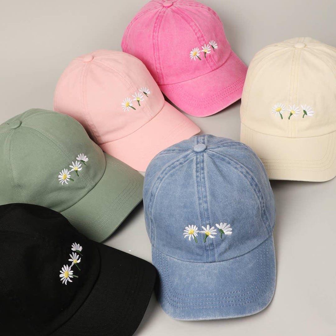 Daisy Flowers Embroidery Cotton Baseball Cap Hat - Etsy