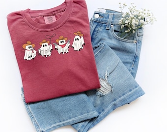 Halloween Cowboy Ghost Comfort Colors Tee - Funny Western Shirt