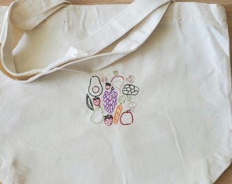 Embroidered Farmers Market Tote Bag: Beige Canvas with Zipper