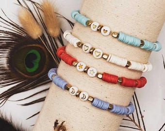 Pulseras de cuentas Heishi personalizables: pulsera de mantra / Nombre / Palabra / Letra dorada