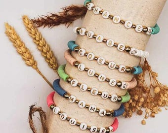 Pulseras personalizadas de cuentas Heishi: pulsera de mantra / Nombre / Palabra / Letra dorada