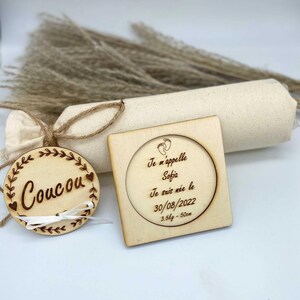 Customizable wooden surprise announcement - Birth, Godmother, Godfather ...
