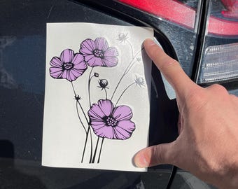 Cosmos Flower Car Decal – Lilac & Black Floral Vinyl Sticker