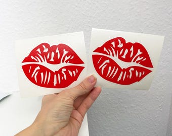 Red Lip Kiss Vinyl Decals, Waterproof Car Stickers Set of 2