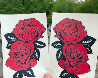 Red & Black Rose Car Decal – Floral Vinyl Sticker Set
