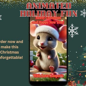 Gepersonaliseerde e-kerstwenskaart met schattige muis!" 3D digitale animatie met kerstmuziek en prettige kerstdagen, persoonlijk e-cadeau