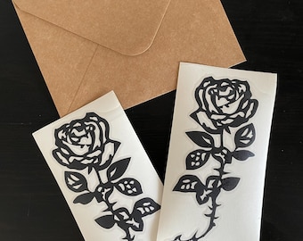 Black Rose & Shark Car Decal – Set of 2 (Black, 3.5" x 7"), Vinyl Foil Sticker