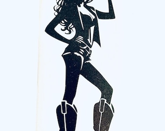 Cowgirl Silhouette Car Decal – Western Girl Vinyl Sticker, Black