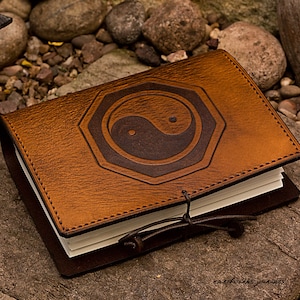 A6 Standard Size, Leather Bound Journal, Tai Chi Journal, Yin Yang Notebook, Taoist, Feng Shui, Martial Arts Leather Journal, Personalized.