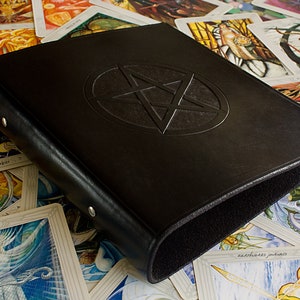 A5 Black Leather 2 Ring Binder, Pentagram, Pentacle, Black Leather Planner, Book of Shadows, Grimoire, Ceremonial Binder, Free Initials