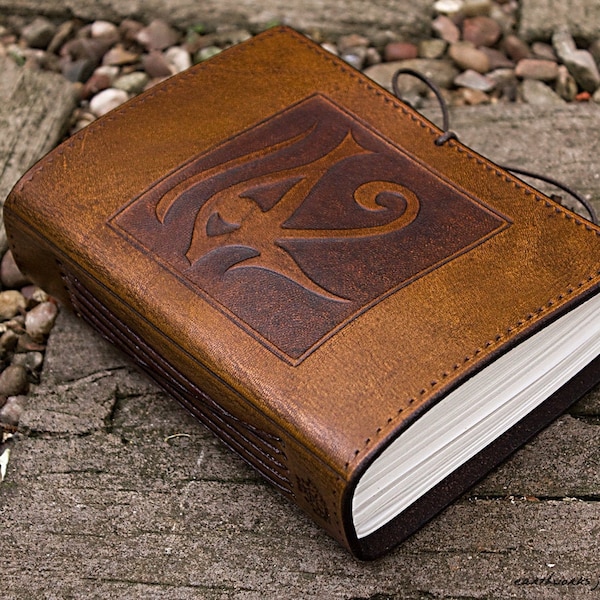 A6 Standard Size, Leather Bound Journal, Eye of Horus Egyptian Journal, Brown Leather Book of Shadows, Leather Notebook, Personalized.