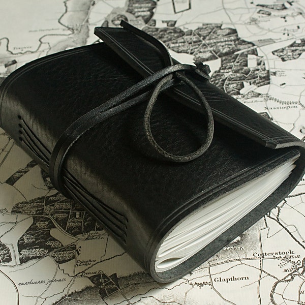 A6 Standard Size, Rugged Black Leather Journal, Soft Leather Wrap Cover, Travel Journal,  Little Black Book, Personalised Diary, Pen Loop.