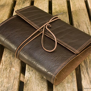 A5 Rugged Dark Brown Leather Wrap Ring Binder, Filofax Compatible 6 Ring Organiser / Planner, Soft Wrap Cover, Pen Loop, Travel Journal