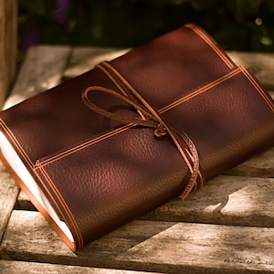 A5 Medium, Chestnut Brown Rugged Leather Journal, Leather Wraparound Journal, Travel Journal, Wrap Field Notebook, Free Personalisation.