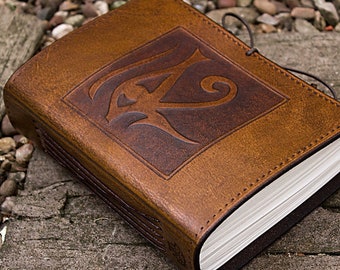 A6 Standard Size, Leather Bound Journal, Eye of Horus Egyptian Journal, Brown Leather Book of Shadows, Leather Notebook, Personalized.