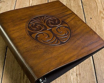 Brown Leather 3 Ring Planner With Tree Of Life Design for 8.5 x 11 inch Paper