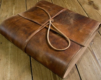 US Letter Size Distressed Brown Leather Wrap Ring Binder, 8.5 x 11 inch, Leather 3 Ring Binder, Leather Planner with Soft Wrap Cover.