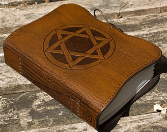 A6 Standard Size, Leather Bound Journal, Star of David Journal, Magen David, Brown Leather Hexagram Notebook, Personalized Jewish Diary.