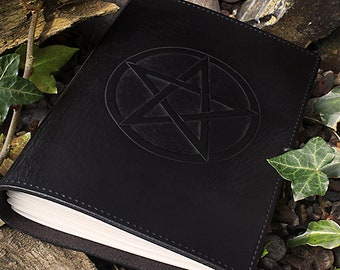 A5, Medium, Leder Journal, Pentagramm Buch der Schatten, Schwarzes Leder Notizbuch, Wiccan Tagebuch, Black Pentacle Grimoire, personalisiert.