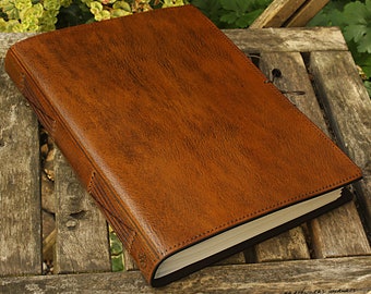 A4 Large Classic Brown Leather Bound Journal, Leather Notebook, Custom Guestbook, Personalised Family Memory Book, Memorial Book, Desk Diary