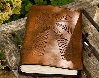 A5, Medium, Leather Bound Journal, Art Deco Sun Design, Sunrise, Sun Rays, Sunshine, Travel Journal, Brown Leather Notebook, Personalized.