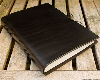 A4 Large Classic Black Leather Bound Journal, Leather Notebook, Book of Shadows, Memorial Book, Guestbook, Personalised Journal, Diary.