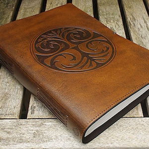 A4, Large, Leather Bound Journal, Tree of Life, Family Tree Journal, Brown Leather Notebook, Blank Book of Shadows, Free Personalization.