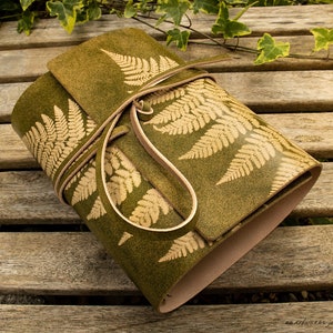 A5 Green Leather Wrap Ring Binder With Fern Leaf Design, Filofax Compatible 6 Ring Organiser / Planner