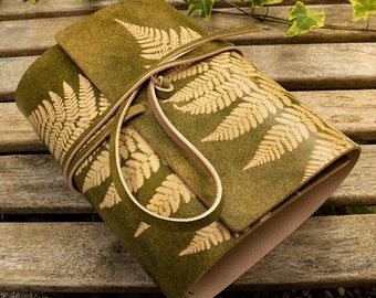 A5 Green Leather Wrap Ring Binder With Fern Leaf Design, Filofax Compatible 6 Ring Organiser / Planner